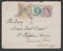 G.B. - Railways / T.P.Os 1901 Cover to London bearing 1/2d green + 1d lilac each cancelled by the un