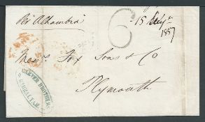 Gibraltar 1856 Stampless entire (file folds) from Gibraltar to England 