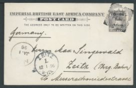 British East Africa 1895 1A postal stationery Post Card commercially used to Germany cancelled by 
