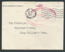 South Africa 1947 Stampless cover with cape Town datestamp and red oval bilingual cachet 