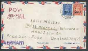 Libya 1948 Cover to Germany from a German P.O.W., bearing M.E.F. 2d and 2.1/2d cancelled 