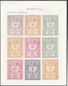 G.B. Railways c.1870 Great Western Railway newspaper parcel stamps - nine colour trials with 4d lila