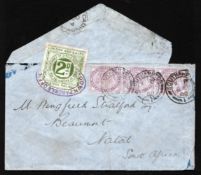 G.B. - Railways 1900 Cover (slight faults) from London to South Africa bearing a 2d London & South