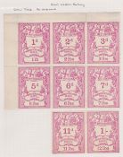 G.B. Railways c.1870 Great Western Railway newspaper parcel stamps colour trials in rose comprising