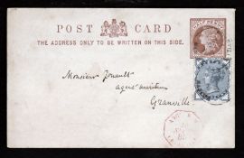 G.B. - Channel Islands 1895 1/2d Postcard bearing a 1/2d stamp sent from Jersey to Granville, posted
