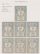 G.B. Railways c.1870 Great Western Railway newspaper parcel stamps - seven colour trials in sea blue