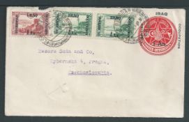 Iraq 1922 Turkish 20 paras postal stationery envelope (roughly opened at top) overprinted 