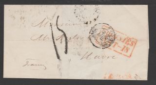 G.B. - Ship Letters - Plymouth / Madeira 1855 Stampless entire sent from Madeira to France via Engla