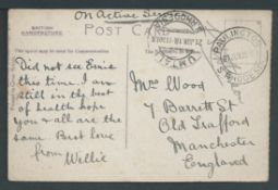 Southern Rhodesia 1918 Stampless Picture Postcard to England, with datestamps of 