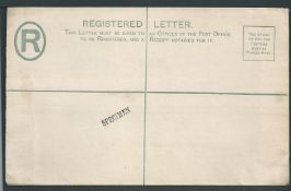 St. Vincent 1902 2d KEVII postal stationery registration envelope size H handstamped 