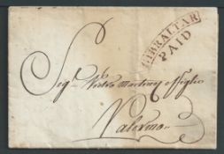 Gibraltar 1814 Disinfected entire letter from Gibraltar to Palermo with fine curved 