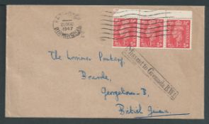 Grenada 1947 Cover from G.B. to British Guiana handstamped by boxed 