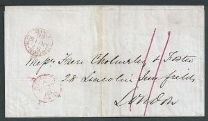 Saint Kitts 1868 (May 27) Entire prepaid 11d to London with a fine 