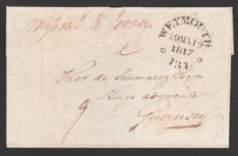 G.B. - Channel Islands 1817 Entire letter from Weymouth to Guernsey unusually endorsed 