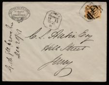 G.B - Channel Islands 1881 Cover from St. Malo to Jersey with France 25c cancelled by boxed 