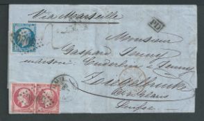 Egypt - French Post Office In Alexandria 1864 Entire Letter (small closed tear at top) to Switzerlan