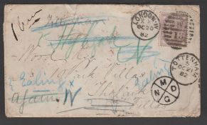 G.B. - London 1882 Cover franked 1d, posted within London, redirected by the Post Office several tim