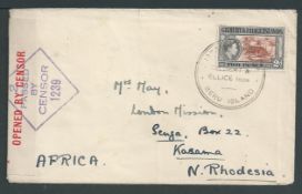 Gilbert & Ellice Islands 1945 Cover to Kasama, Northern Rhodesia, with KGVI 2d cancelled circular 