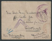 Boer War 1900 Stampless cover to Scotland, endorsed 