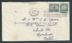 Crash & Wreck 1951 Cover from Cape Town to Natal handstamped 