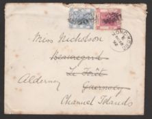 G.B. Channel Islands - Alderney / Hong Kong 1892 Cover (minor faults) bearing Hong Kong 2c + 5c, add