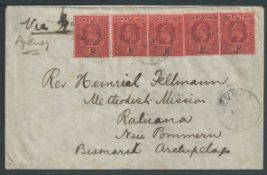 Fiji / New Guinea 1904 Cover from Levuka five KEVII 1d stamps, addressed to 