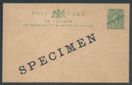 Saint Vincent 1913 1/2d green postal stationery postcard, H & G 8 overprinted 