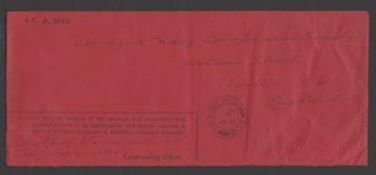 G.B. - World War I 1916 Black on red Honour Envelope for urgent personal matters, used to England fr