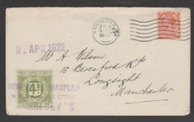 G.B. - Railways 1922 Wilson cover franked 2d cancelled at Manchester, bearing a Great Central & Nort
