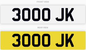 3000 JK , number plate on retention