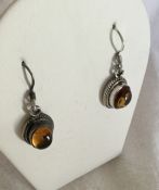 Vintage Amber Silver Drop Earrings