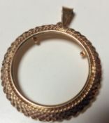 English 9 Ct Gold Full Sovereign Pendent Mount