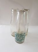 3 Vintage Pint Milk Bottles And Crate