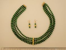 A Jade, 4 Rows Necklace With Matching Earrings