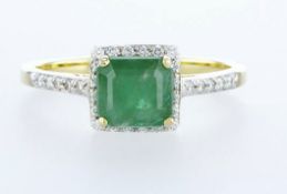 14 Kt. White Gold - Ring - 1.44 Ct Emerald - Diamonds