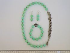 An Amazonite Necklace, Bracelet And Earrings Set.