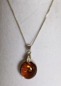 Baltic Amber Oval Pendant On Chain 925 Silver Necklace