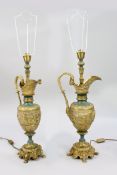 Pair Of Antique Ormolu Ewer Form Table Lamps