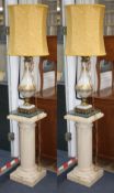 Pair of Venetian Style Brass Mounted Jewelled Glass Table Lamps on Pedestals