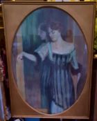 Antique Art Large Framed Painting Elegant Lady Watercolour & Pastel Signed Fr Reusing 1912