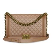 Chanel New Medium Boy Iridescent Rose Gold Calfskin Antique Gold Hardware 2015