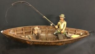 Retro fibreglass and resin fisherman in boat