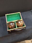 Vintage Set of cased crown green bowls