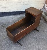 Antique 19th Century oak rocking crib with hood canopy