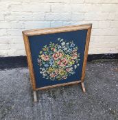 Antique vintage oak framed fire screen.
