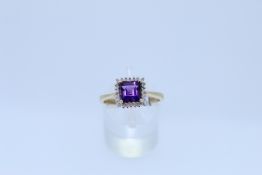 9ct Yellow Gold Amethyst And Diamond Ring