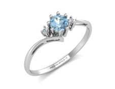 9k White Gold Cluster Diamond And Blue Topaz Ring