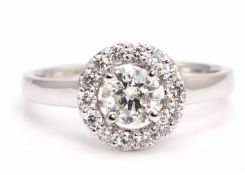 18k White Gold Halo Set Diamond Ring 0.86 Carats