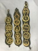 Three Vintage Horse Brasses On Brown Leather Straps