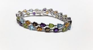Silver Multi Gem Set Bracelet